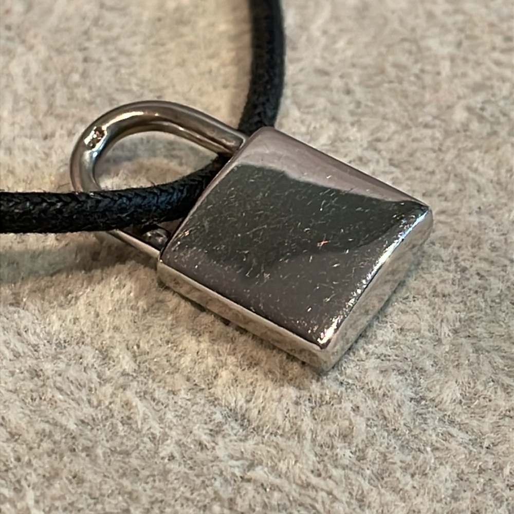 Coach 925 Sterling Silver Padlock Pendant Necklace Silk Cord Rare Vintage - Picture 6 of 9